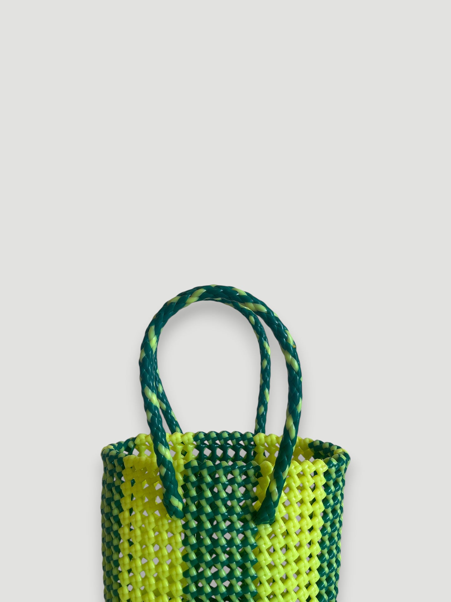 N°129XS - SAC PANIER TRESSÉ MAIN - MINI - jaune fluo & vert foncé