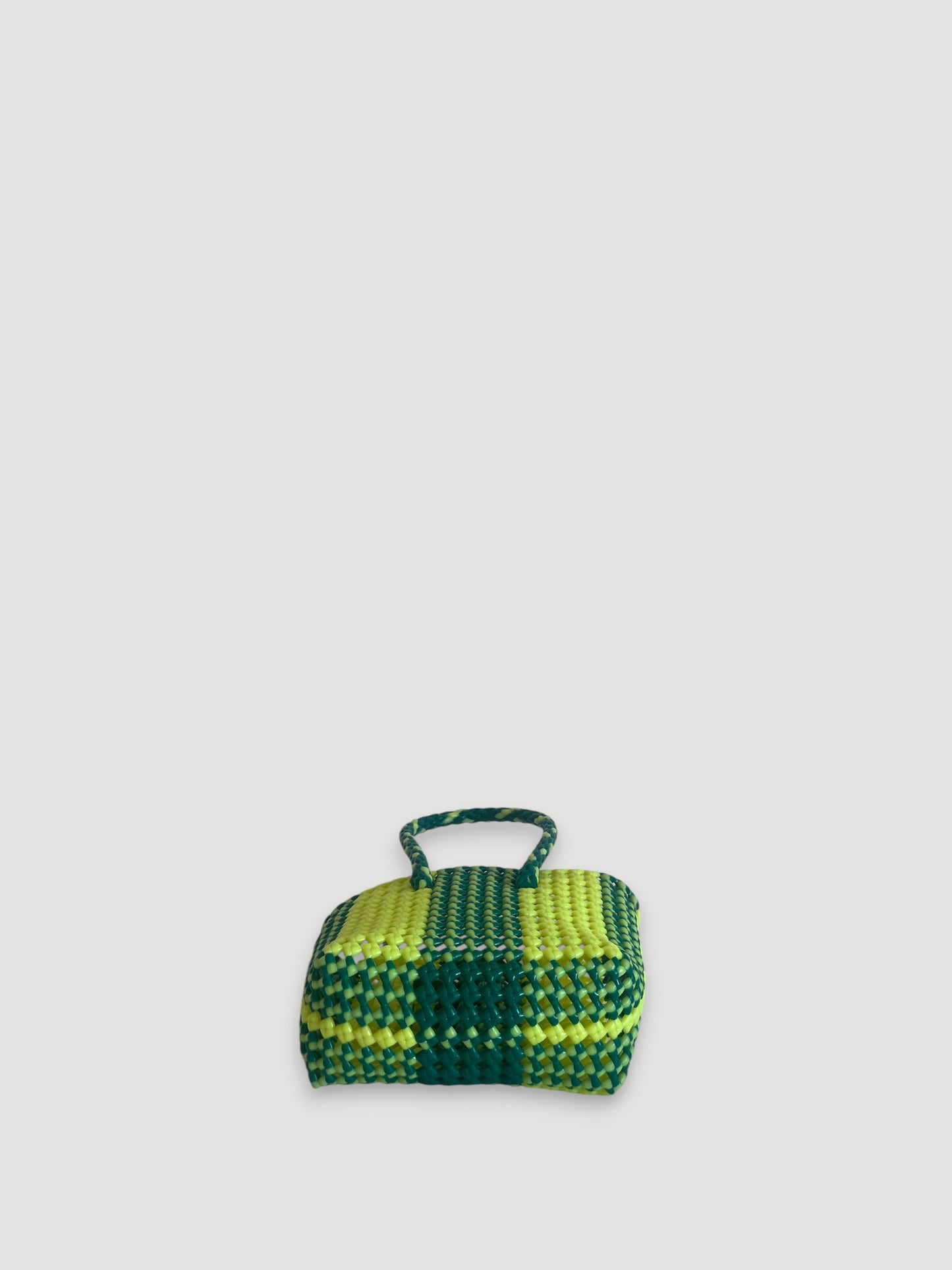 N°129XS - SAC PANIER TRESSÉ MAIN - MINI - jaune fluo & vert foncé