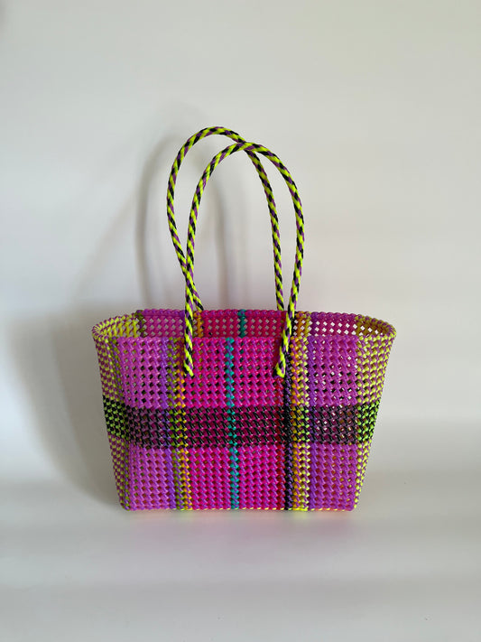 N°219L - SAC CABAS TRESSÉ MAIN - GRAND - multicolors