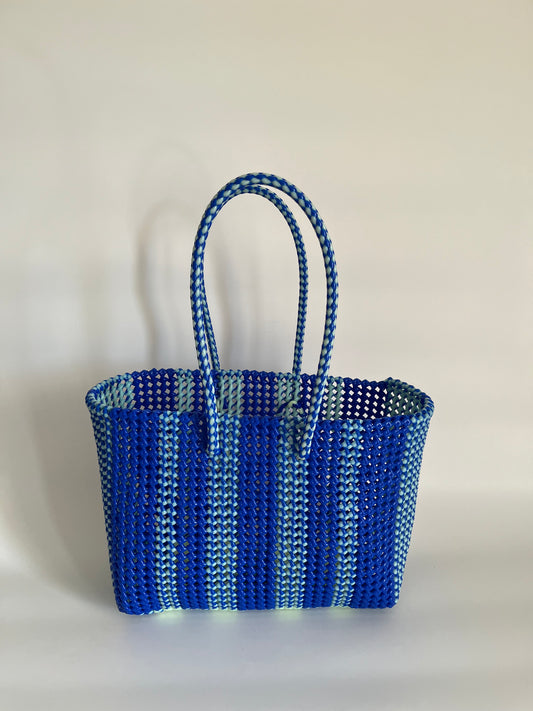 N°491L - SAC CABAS TRESSÉ MAIN - GRAND - bleu foncé & écru