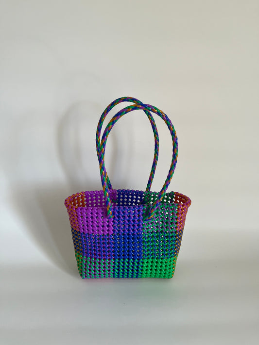 N°489S - SAC CABAS TRESSÉ MAIN - PETIT - multicolors