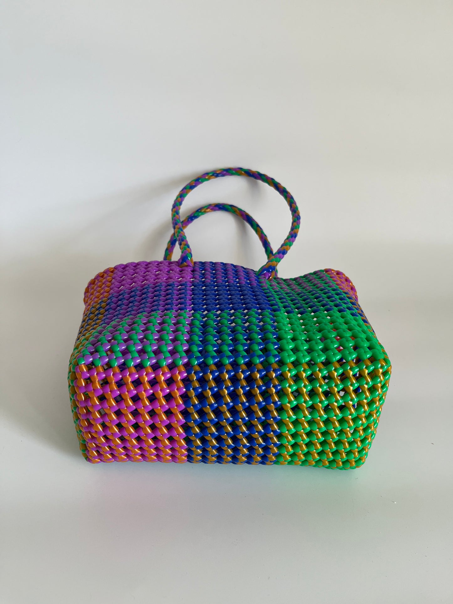 N°489S - SAC CABAS TRESSÉ MAIN - PETIT - multicolors