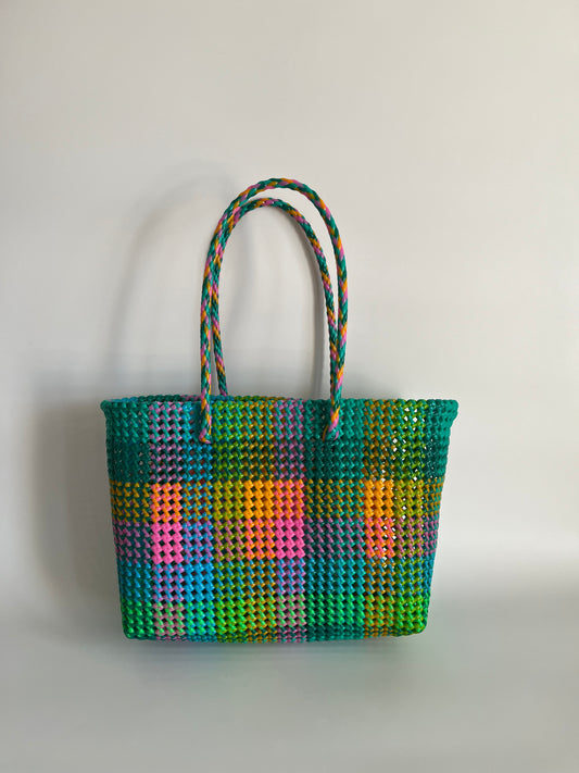 N°488L - SAC CABAS TRESSÉ MAIN - GRAND - multicolors