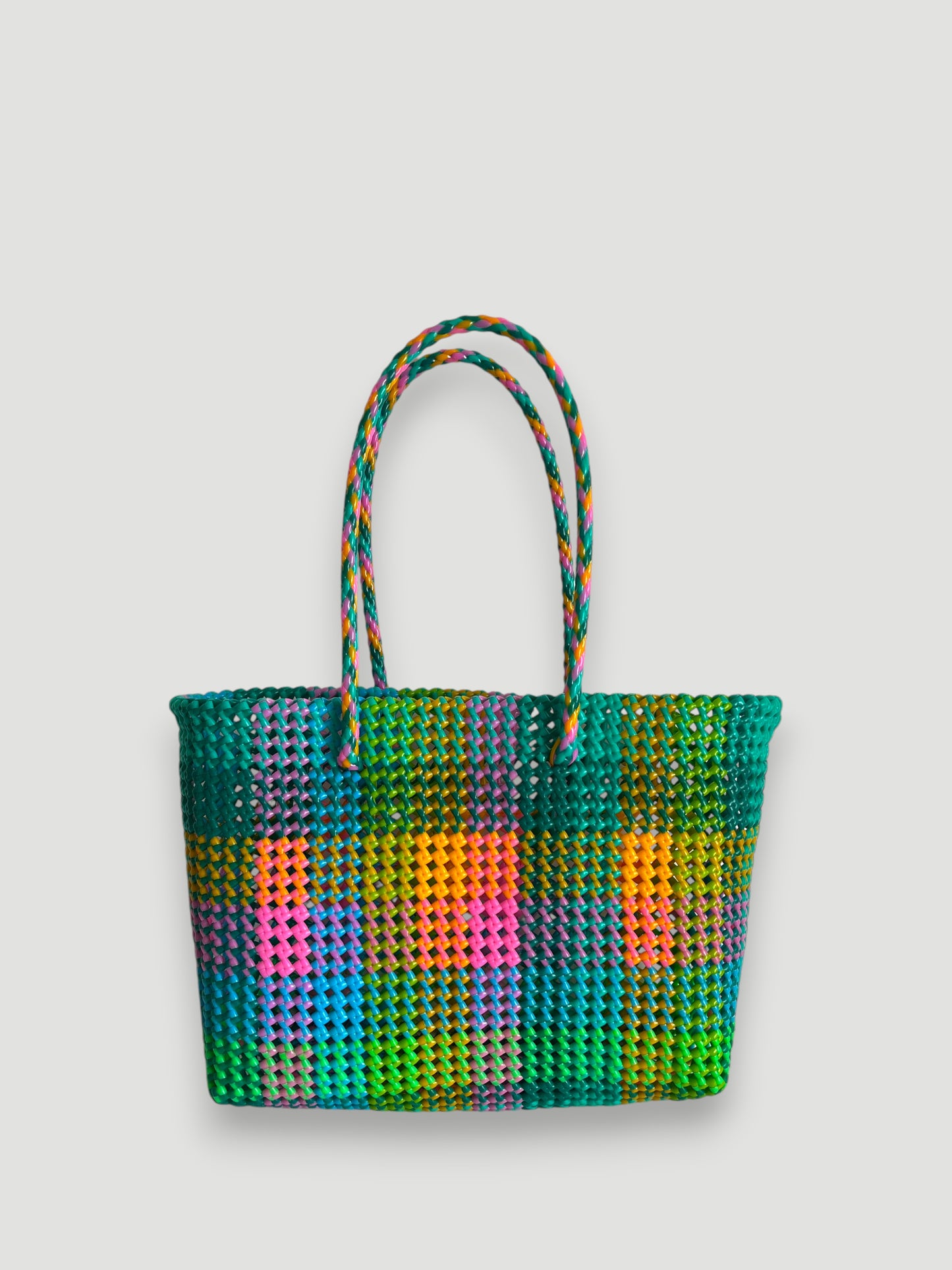 N°488L - SAC PANIER TRESSÉ MAIN - GRAND - multicolors