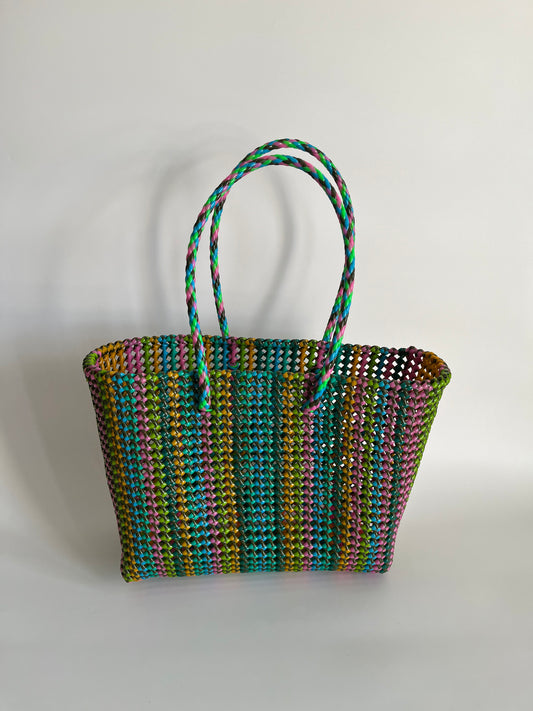 N°487L - SAC CABAS TRESSÉ MAIN - GRAND - multicolors