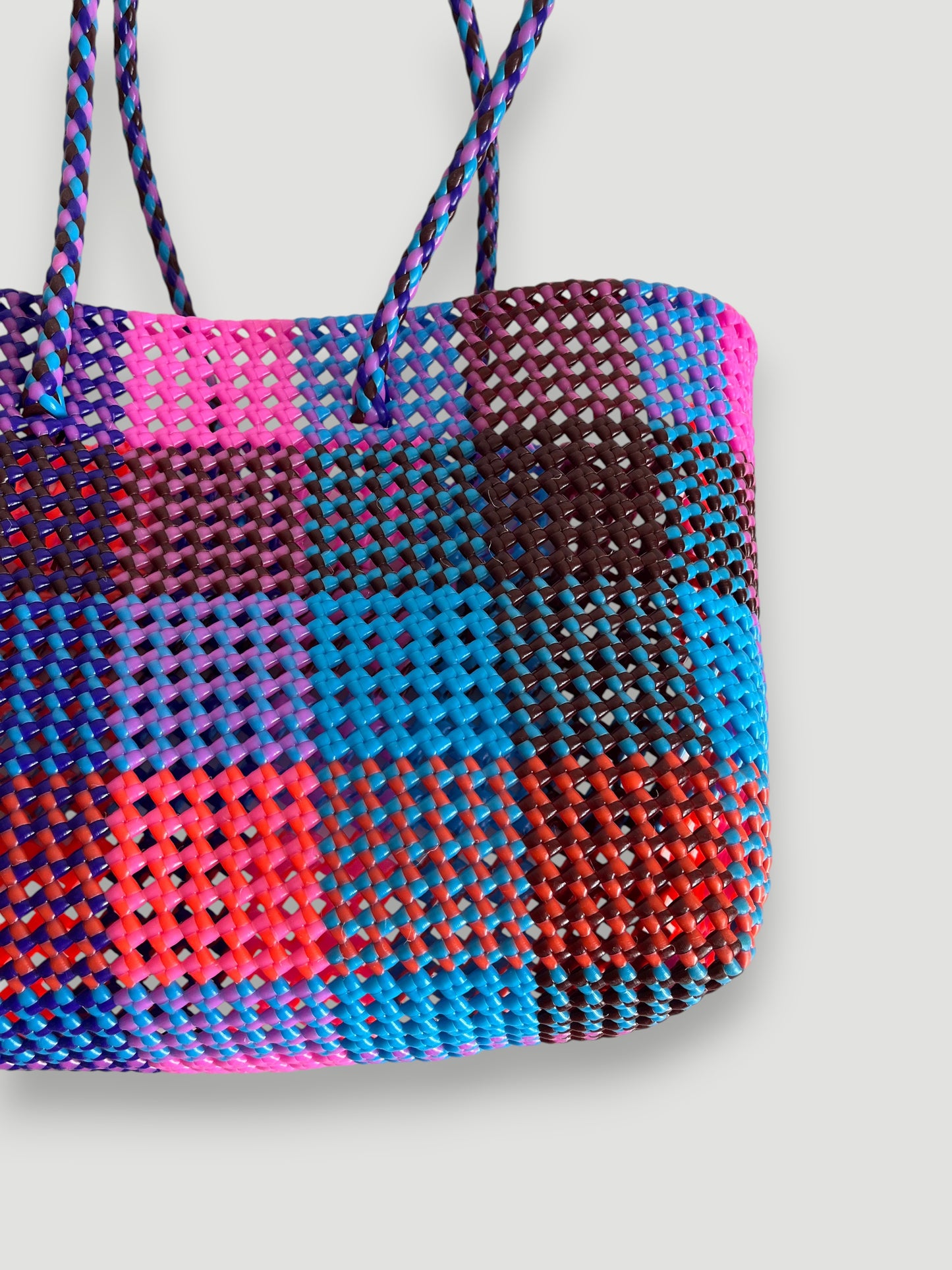 N°485L - SAC PANIER TRESSÉ  MAIN - GRAND - multicolors