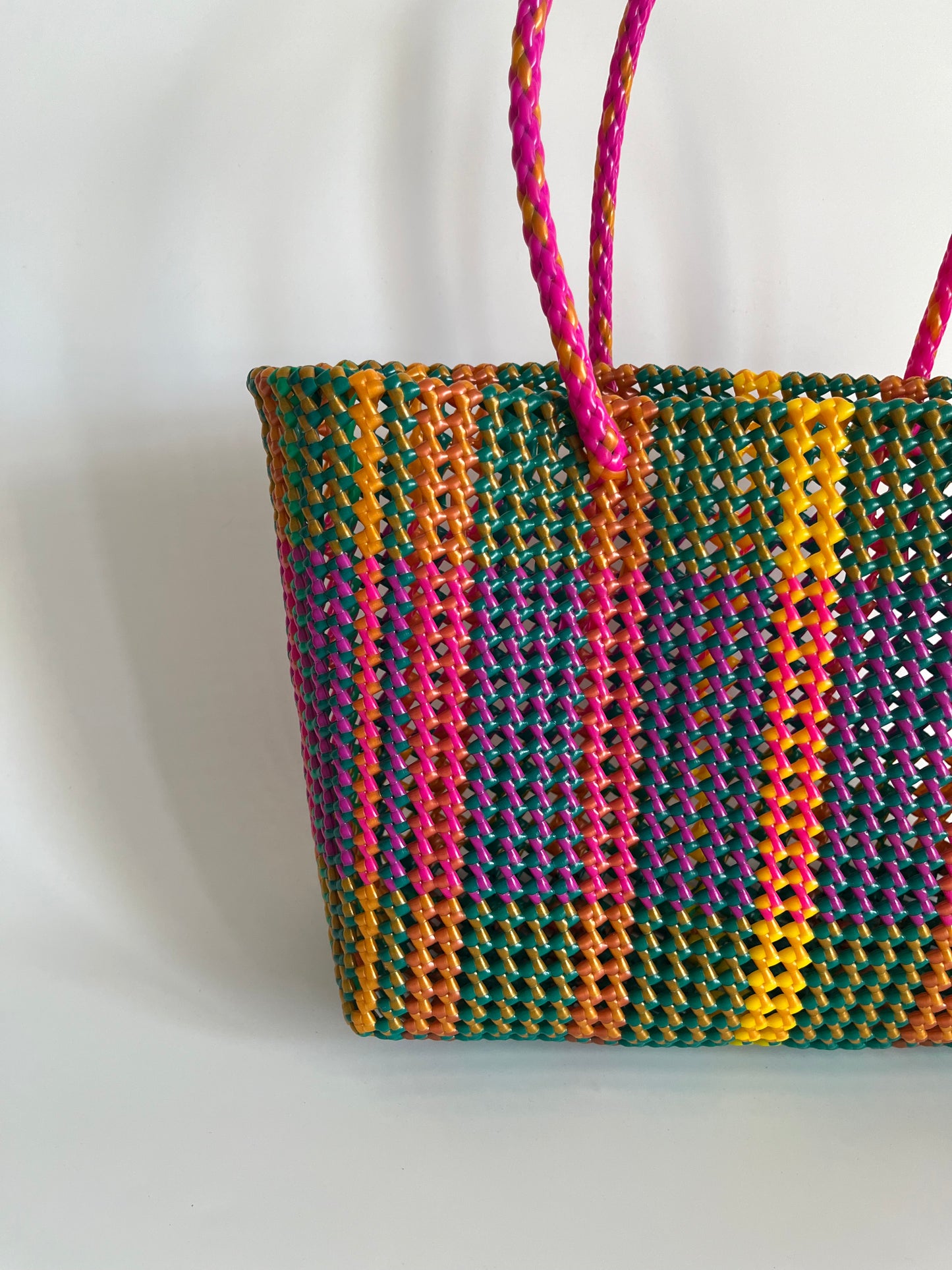 N°484L - SAC CABAS TRESSÉ  MAIN - GRAND - multicolors