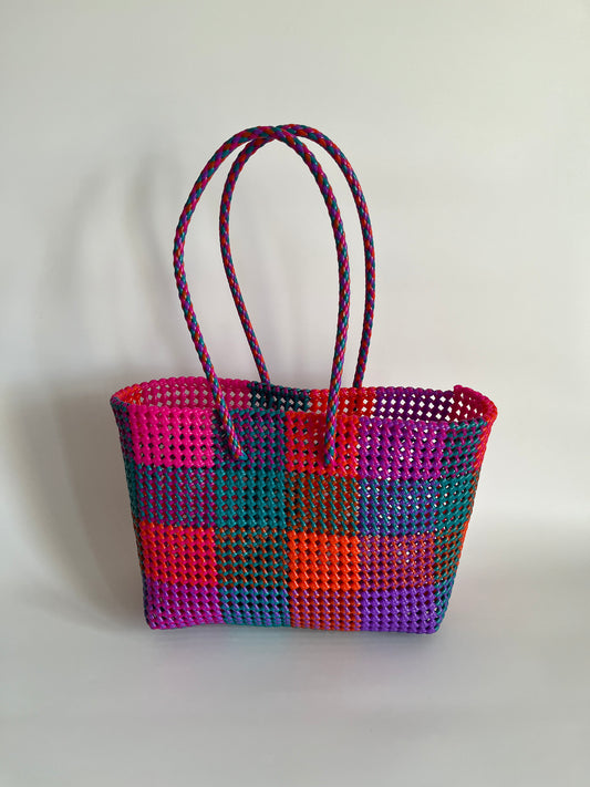 N°483L - SAC CABAS TRESSÉ  MAIN - GRAND - multicolors