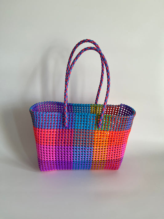 N°482L - SAC CABAS TRESSÉ MAIN  - GRAND - multicolors
