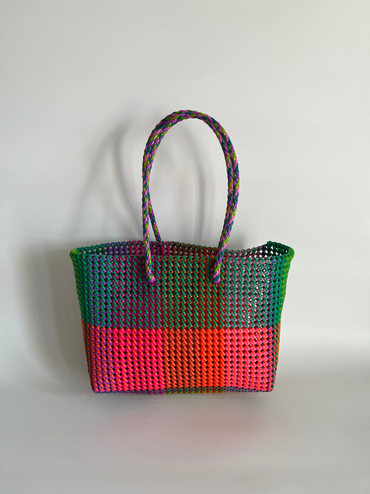 N°480L - SAC CABAS TRESSÉ MAIN - GRAND - multicolors