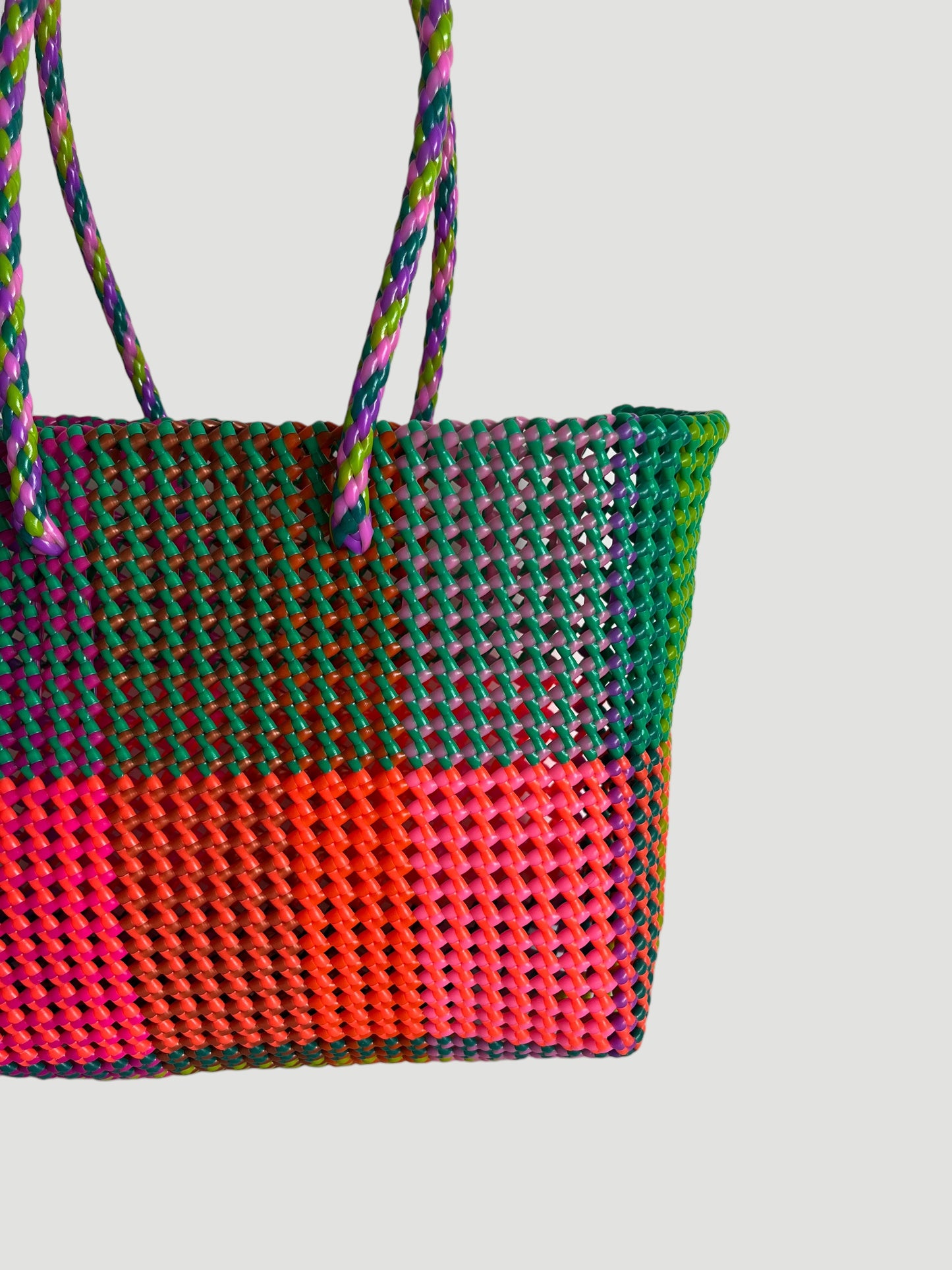 N°480L - SAC PANIER TRESSÉ MAIN - GRAND - multicolors