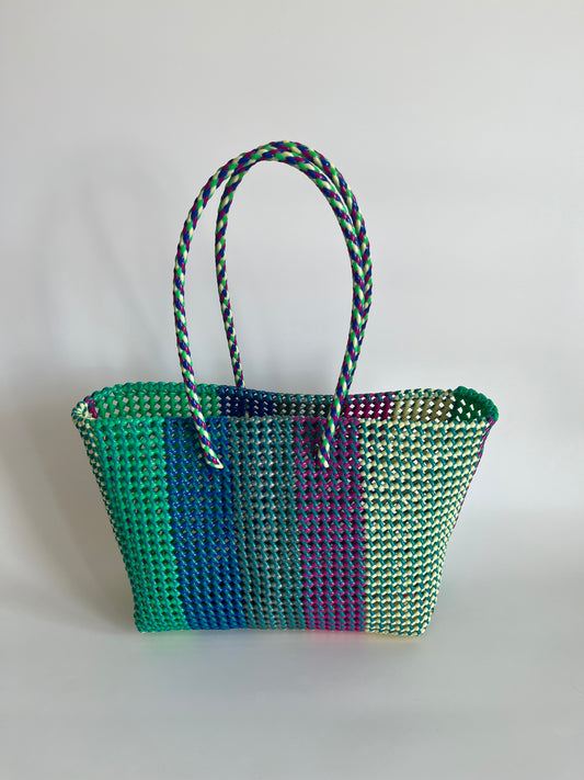 N°477L - SAC CABAS TRESSÉ MAIN - GRAND - multicolors