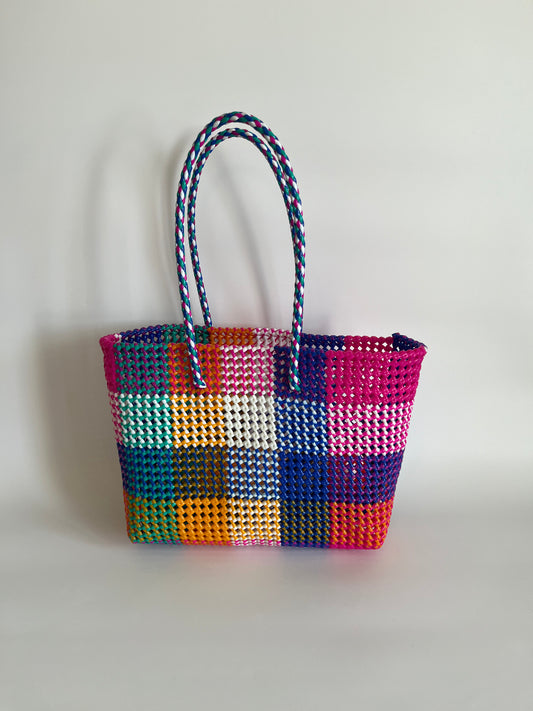 N°476L - SAC CABAS TRESSÉ MAIN - GRAND - multicolors