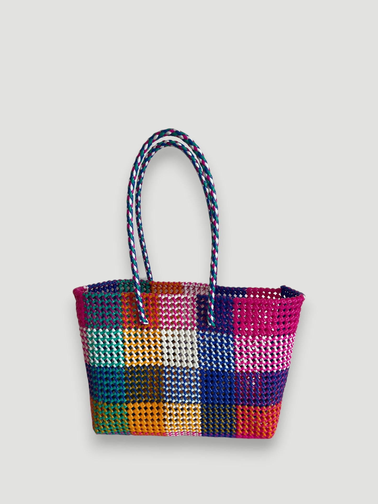 N°476L - SAC PANIER TRESSÉ MAIN - GRAND - multicolors