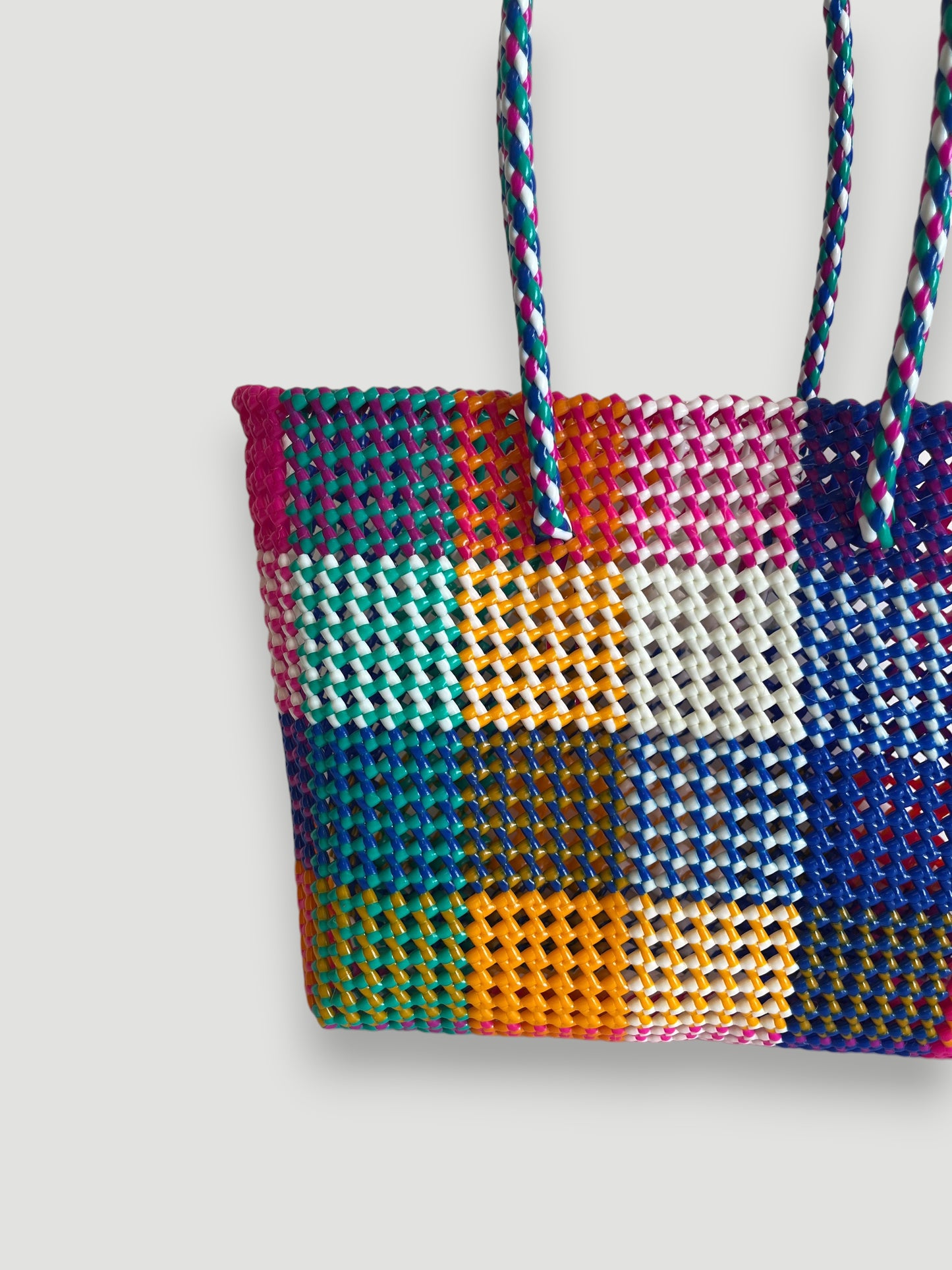 N°476L - SAC PANIER TRESSÉ MAIN - GRAND - multicolors