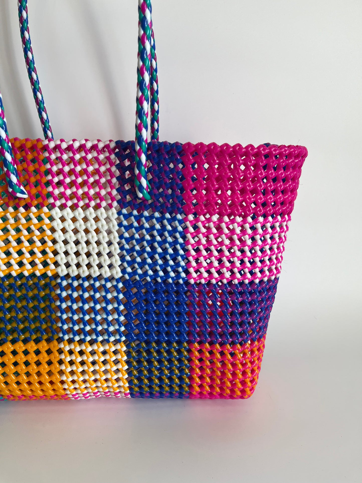 N°476L - SAC CABAS TRESSÉ MAIN - GRAND - multicolors