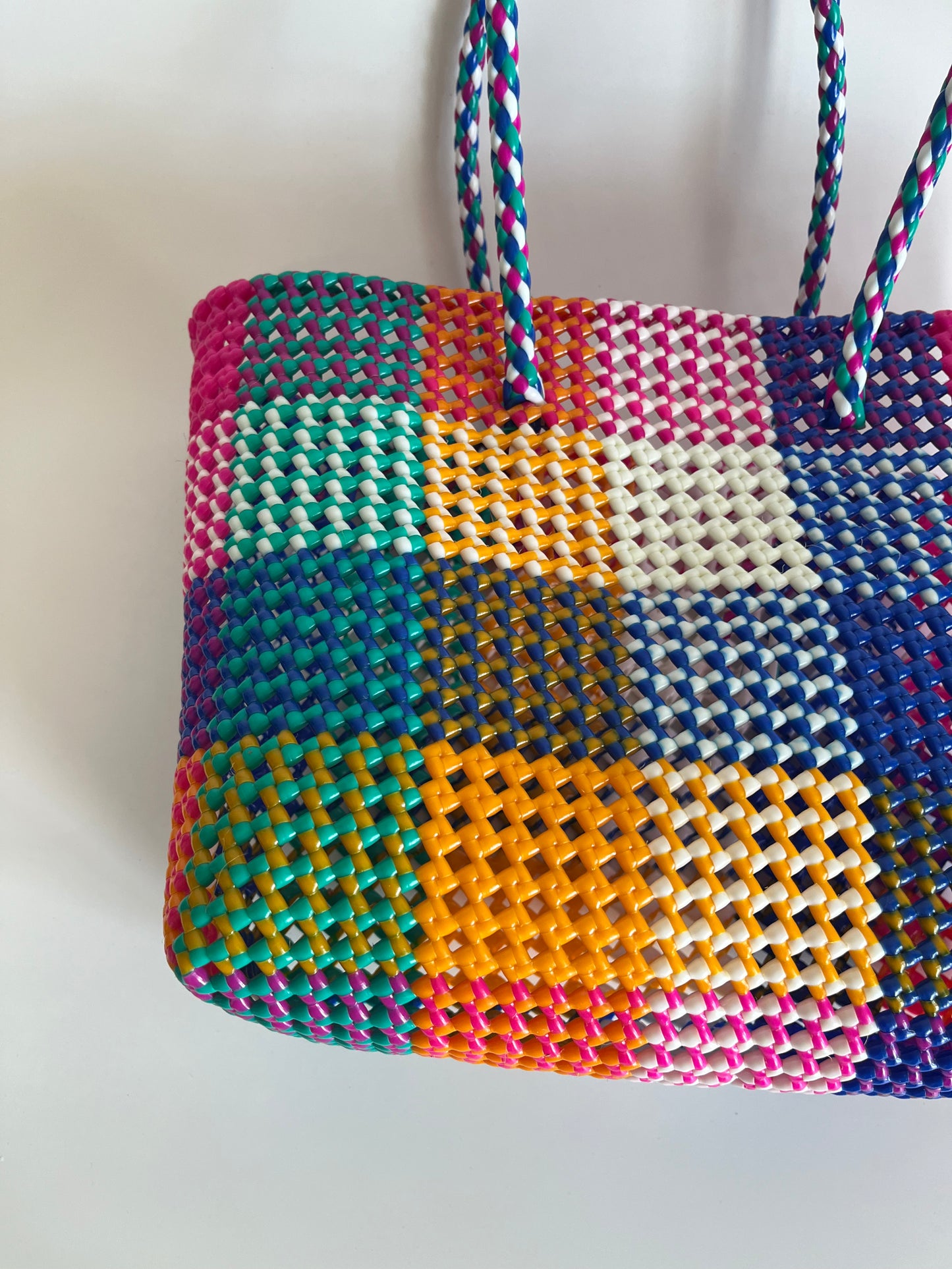 N°476L - SAC CABAS TRESSÉ MAIN - GRAND - multicolors
