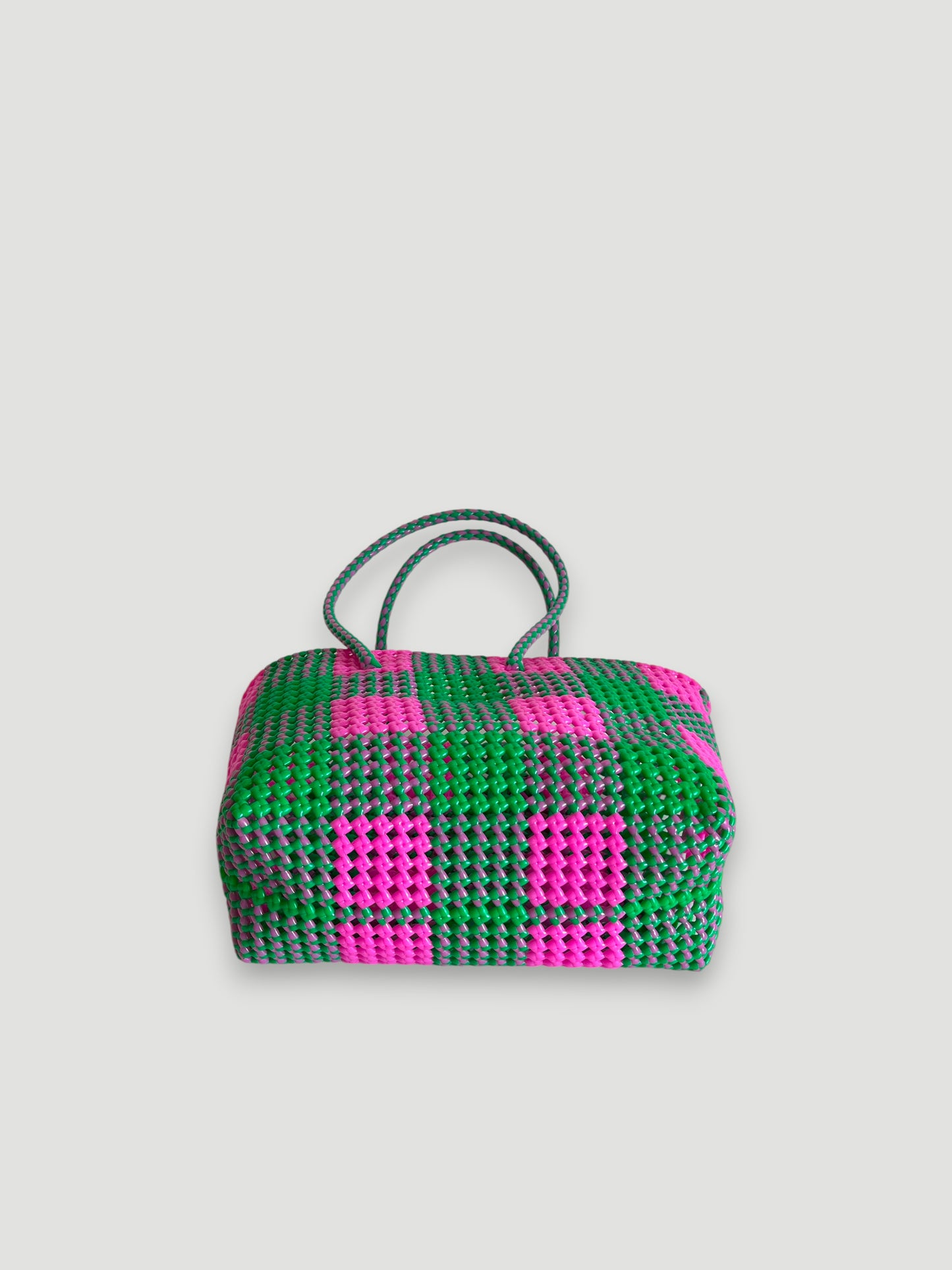 N°19M - SAC PANIER TRESSÉ MAIN - MOYEN - rose clair & vert