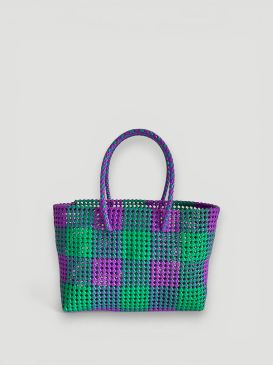 N°1L - SAC PANIER TRESSÉ MAIN - GRAND - vert & violet