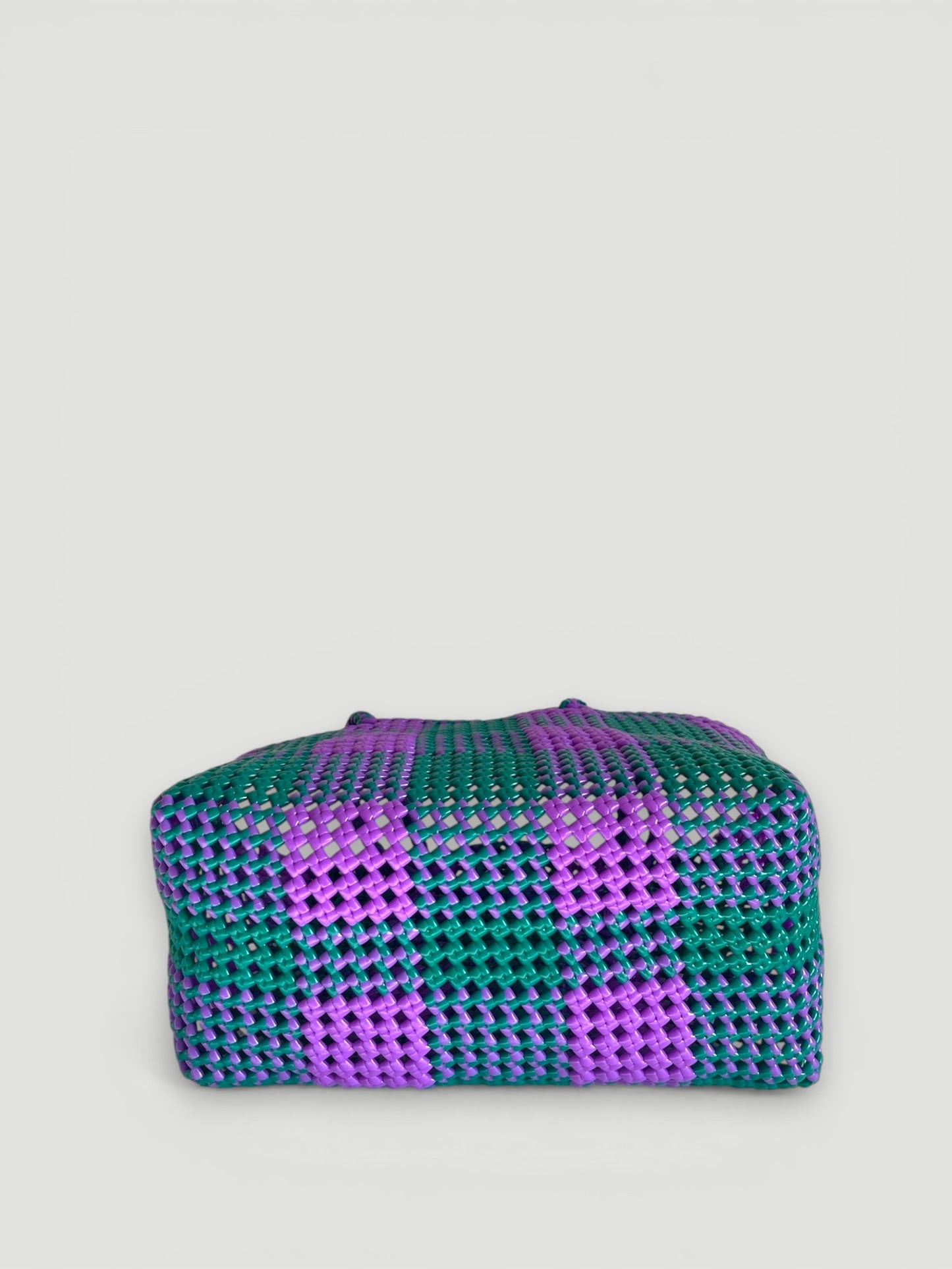 N°91L - SAC PANIER TRESSÉ MAIN - GRAND - violet & vert foncé