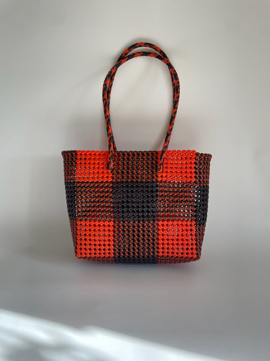 N°252M - SAC CABAS TRESSÉ MAIN - MOYEN - marron & orange