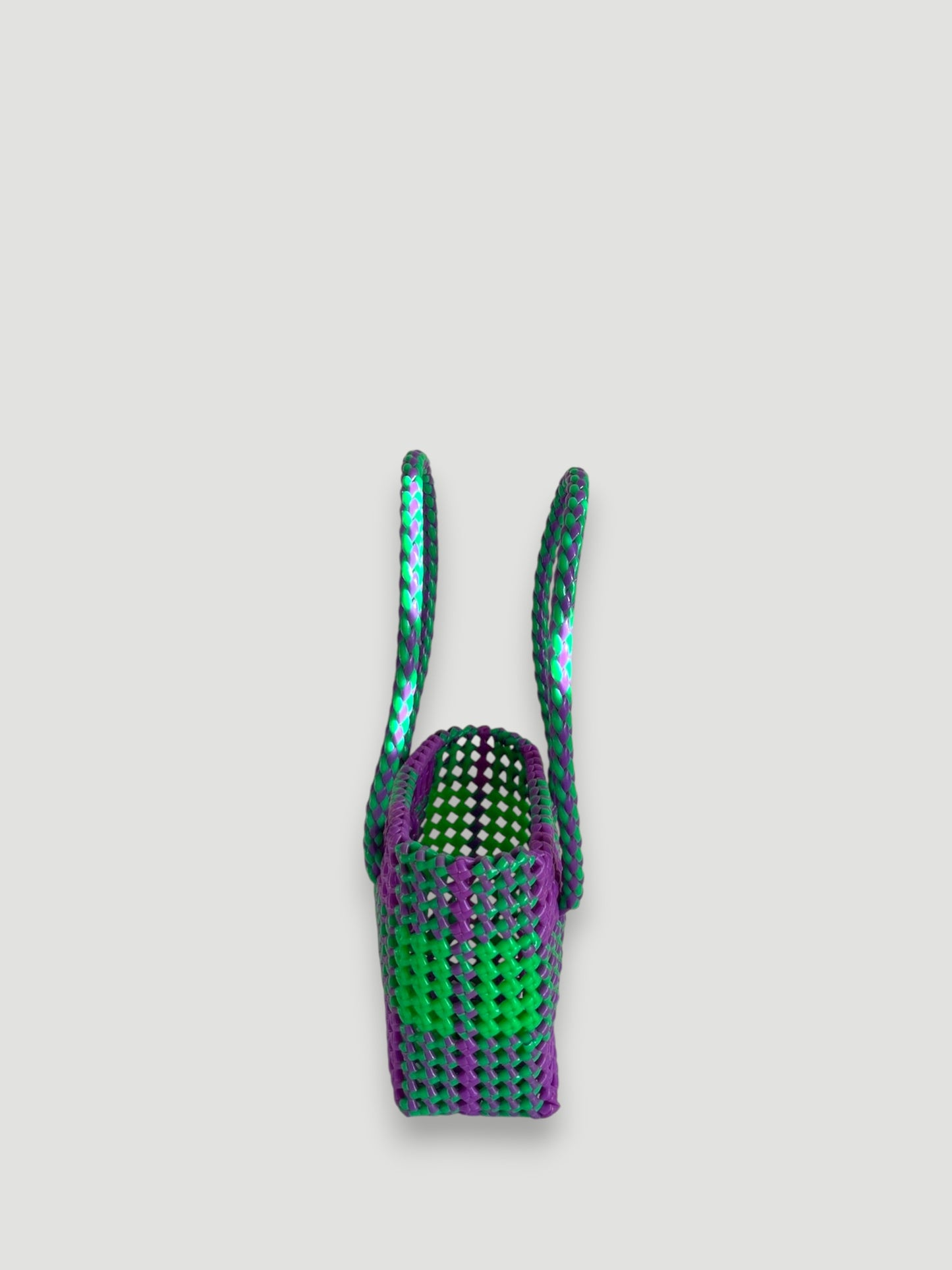 N°2XS - SAC PANIER TRESSÉ MAIN - MINI - vert fluo & violet