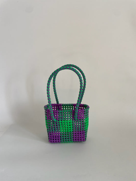 N°2XS - SAC CABAS TRESSÉ MAIN - MINI - vert fluo & violet