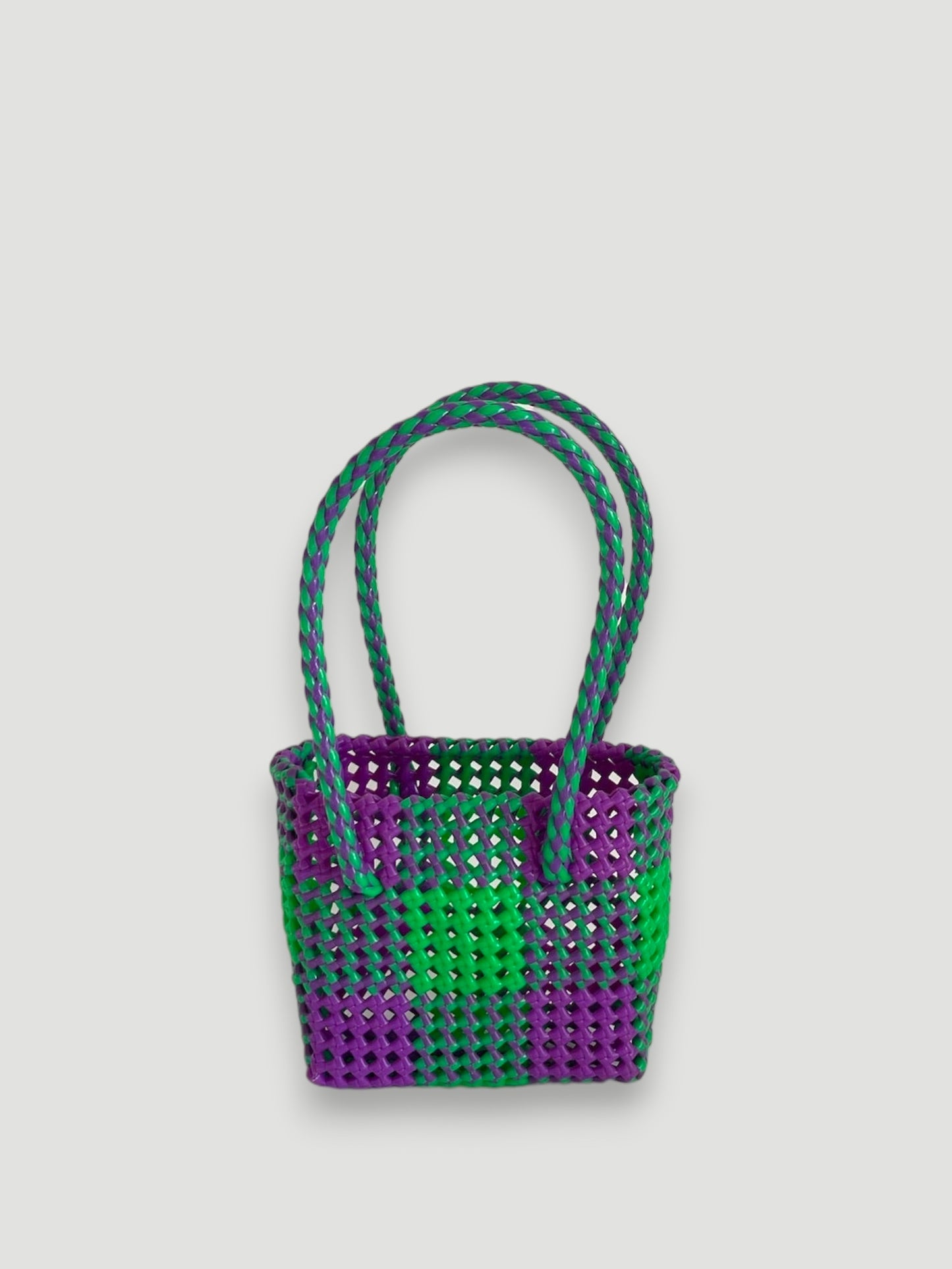 N°2XS - SAC PANIER TRESSÉ MAIN - MINI - vert fluo & violet