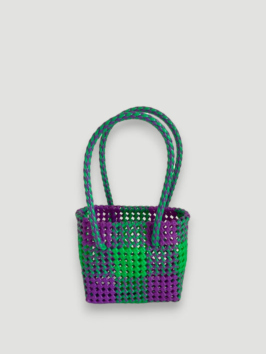 N°2XS - SAC PANIER TRESSÉ MAIN - MINI - vert fluo & violet