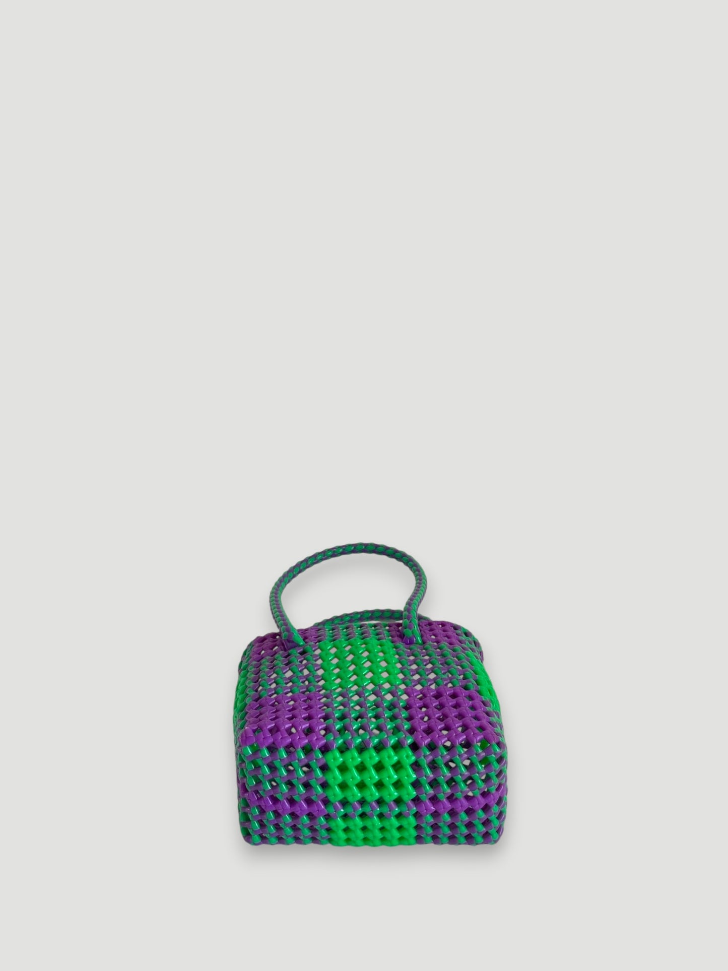 N°2XS - SAC PANIER TRESSÉ MAIN - MINI - vert fluo & violet