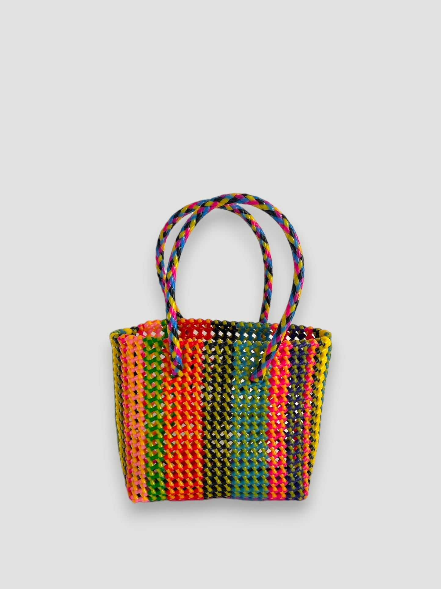 N°253S - SAC PANIER TRESSÉ MAIN - PETIT - multicolors