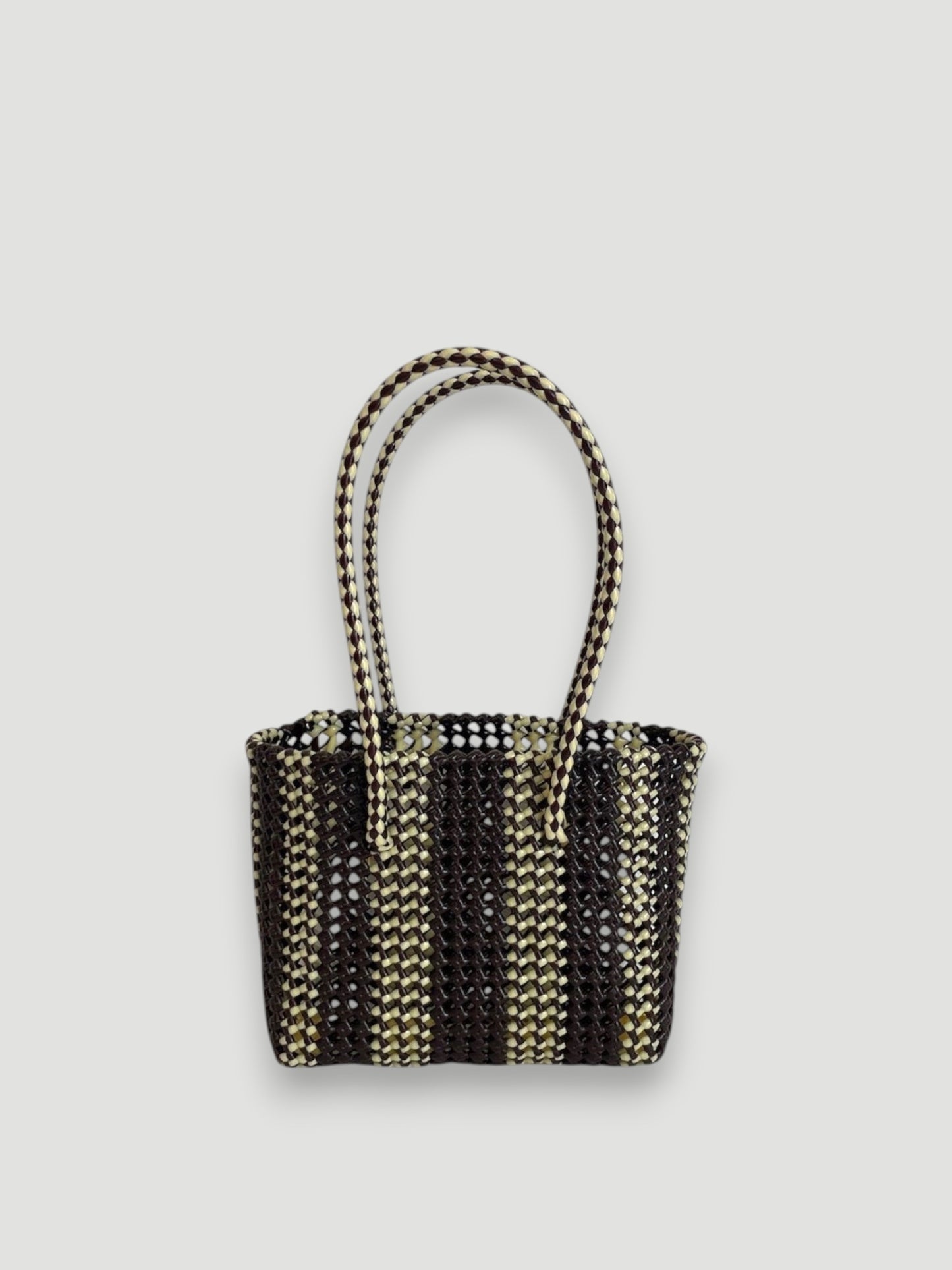 N°181S - SAC PANIER TRESSÉ MAIN - PETIT - marron & crème