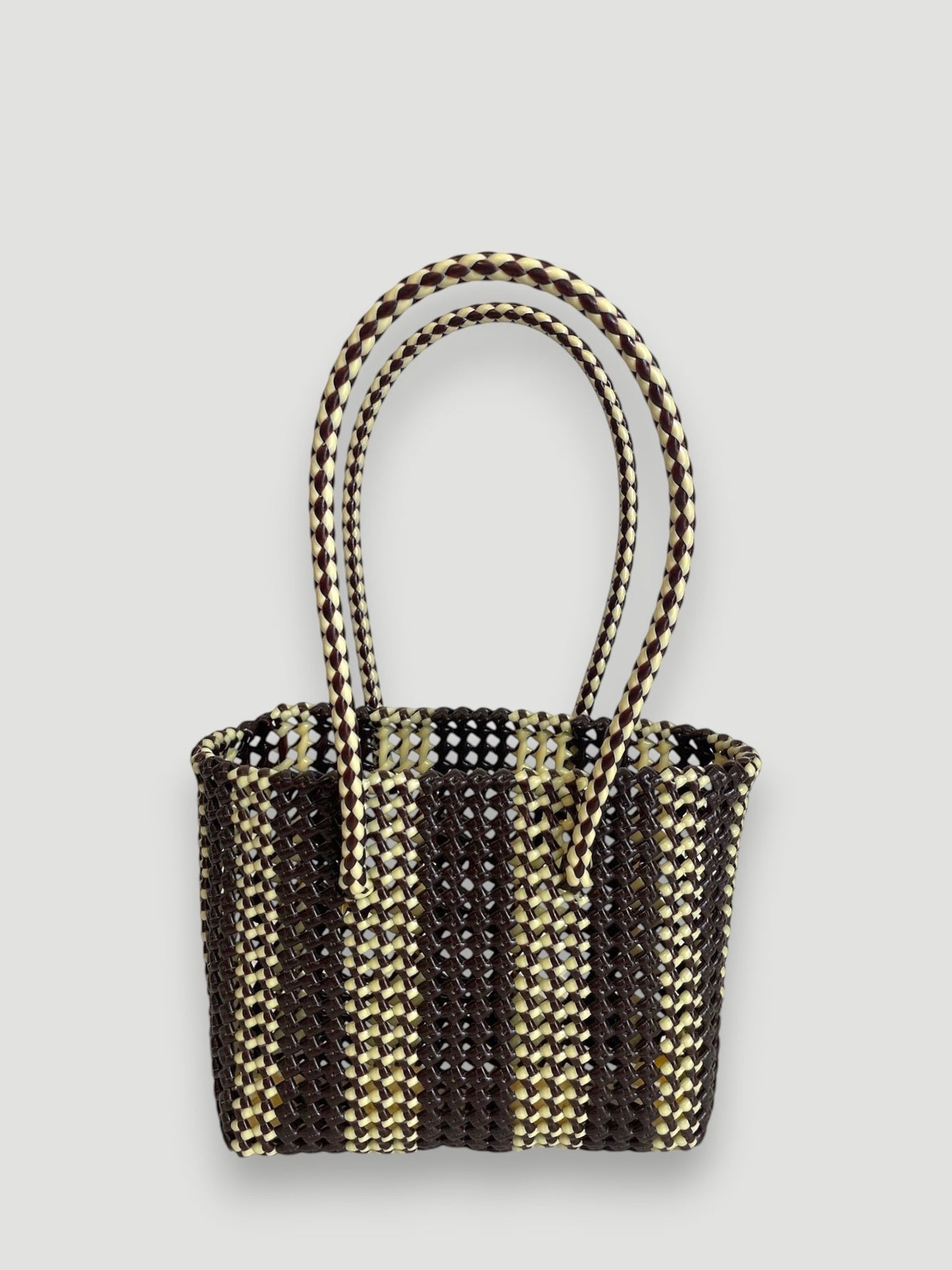 N°181S - SAC PANIER TRESSÉ MAIN - PETIT - marron & crème