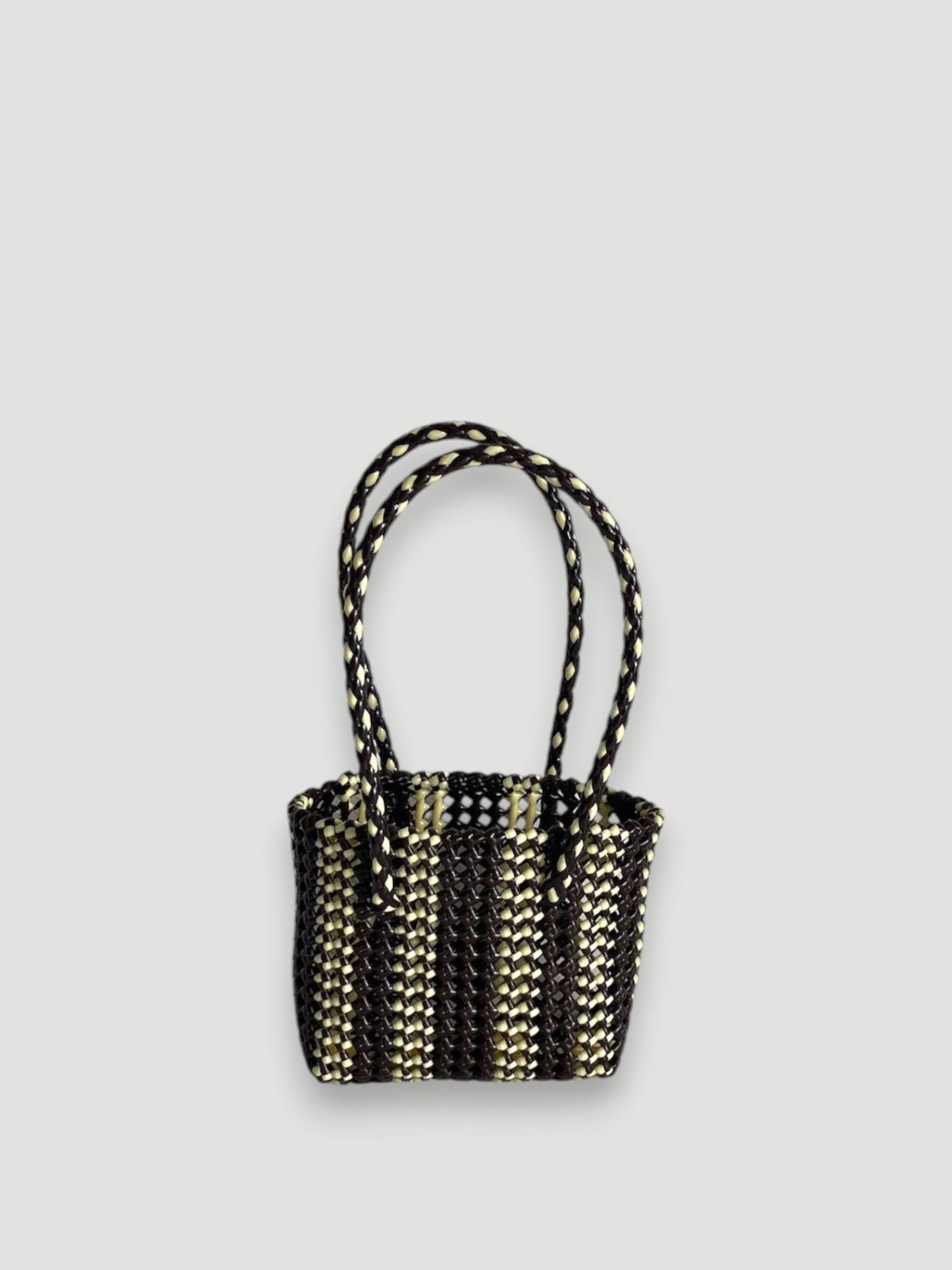 N°181XS - SAC PANIER TRESSÉ MAIN - MINI - marron & crème