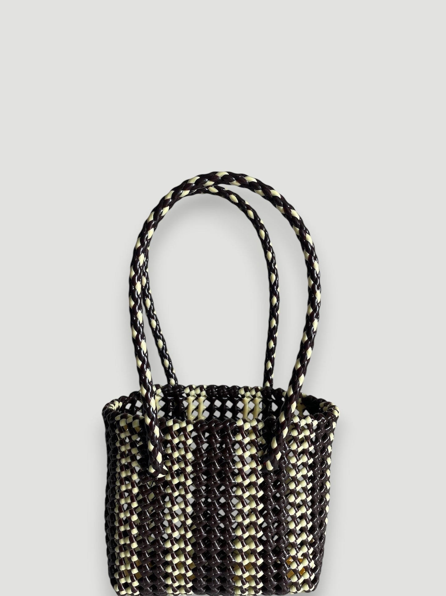 N°181XS - SAC PANIER TRESSÉ MAIN - MINI - marron & crème