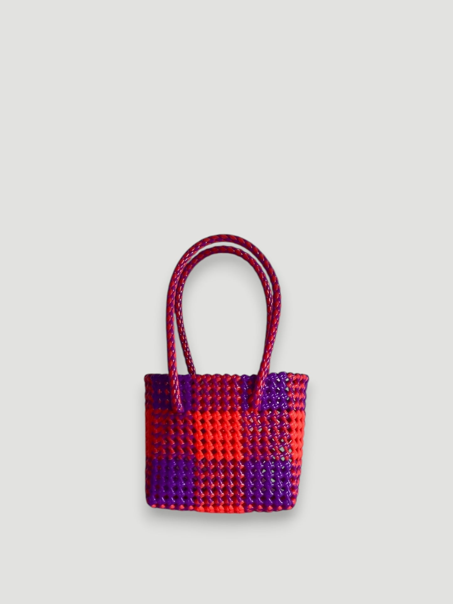 N°213XS - SAC PANIER TRESSÉ MAIN - MINI - violet & orange fluo