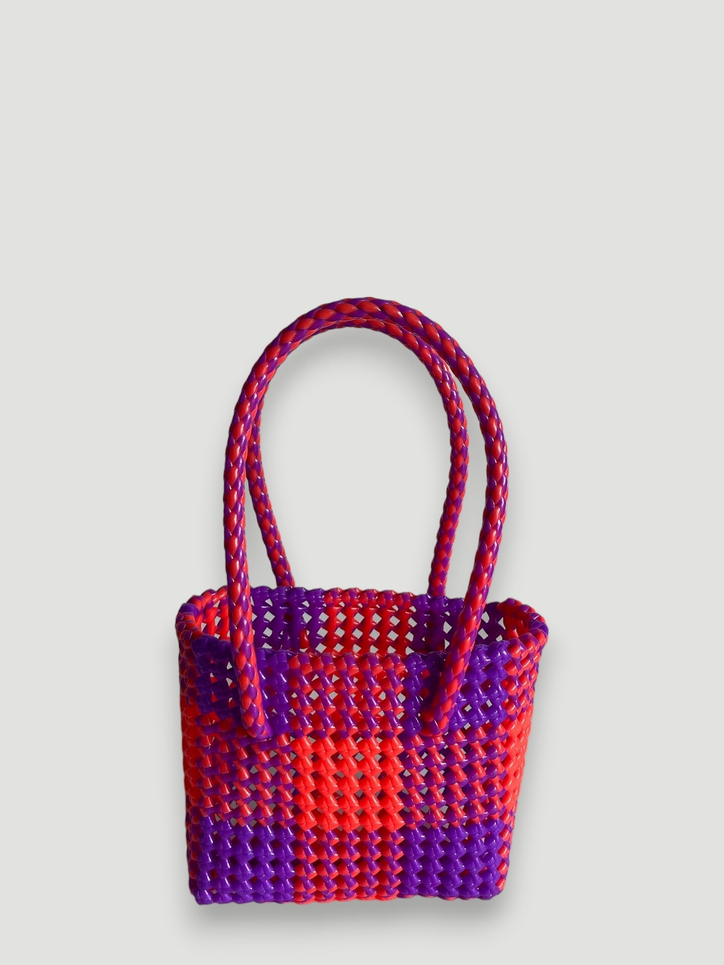N°213XS - SAC PANIER TRESSÉ MAIN - MINI - violet & orange fluo