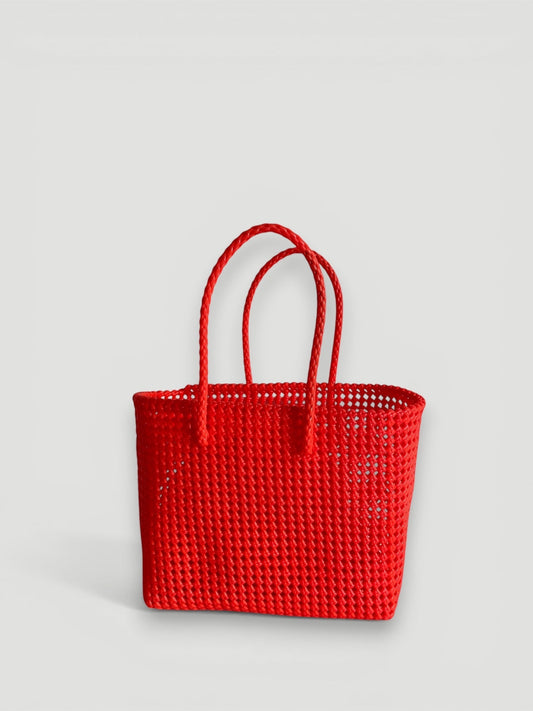 N°197L - SAC PANIER TRESSÉ MAIN - GRAND - orange fluo
