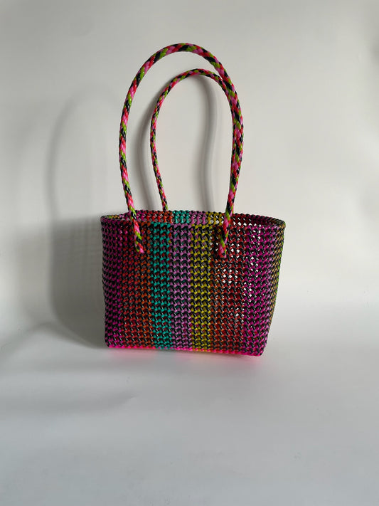 N°264M - SAC CABAS TRESSÉ MAIN - MOYEN - multicolors