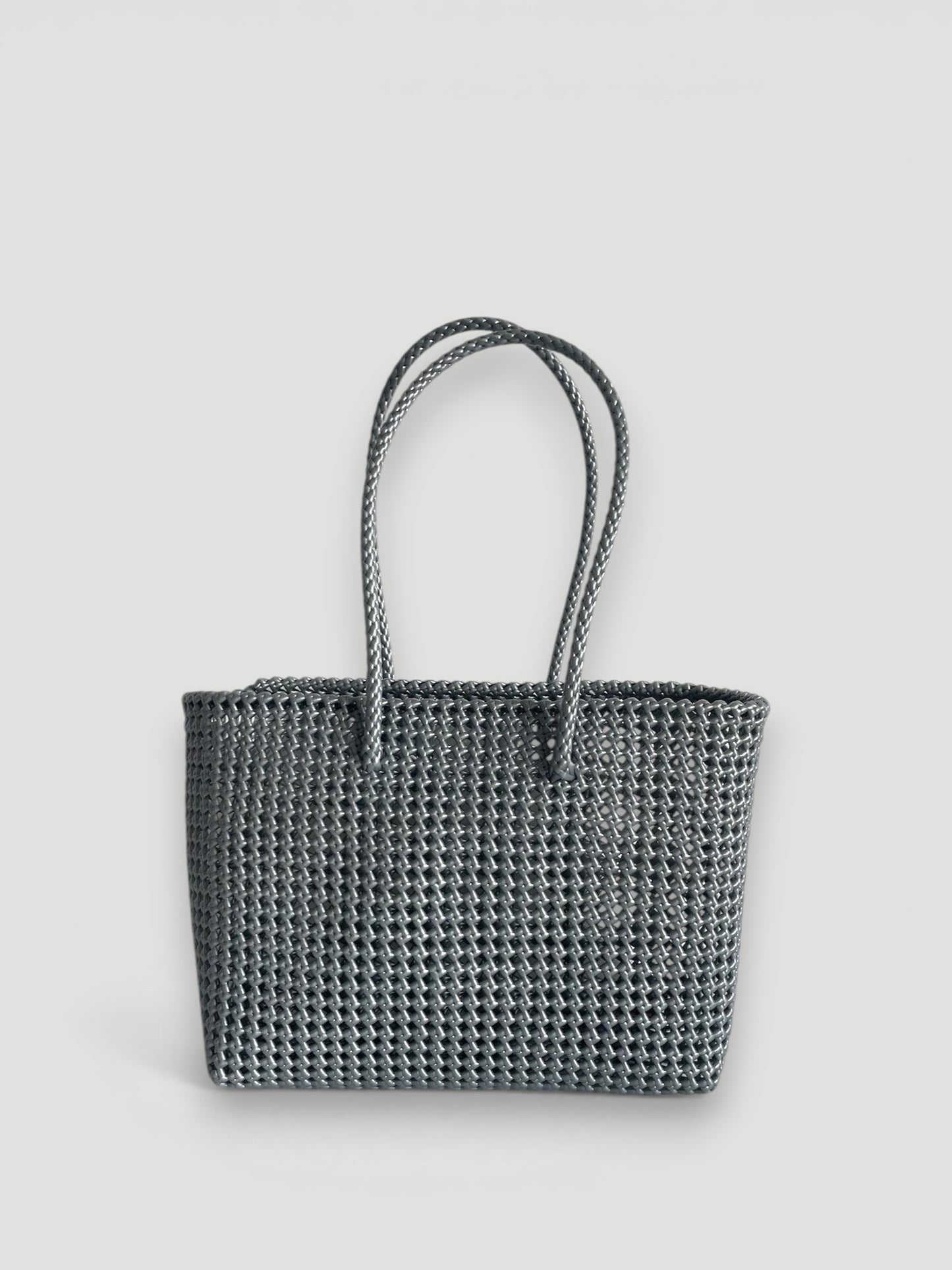 N°138L - SAC PANIER TRESSÉ MAIN - GRAND - argenté
