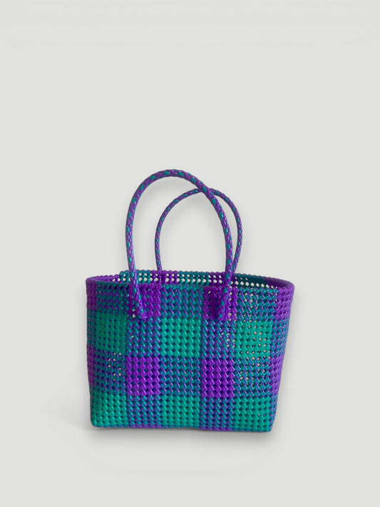 N°3L - SAC PANIER TRESSÉ MAIN - GRAND - turquoise & violet