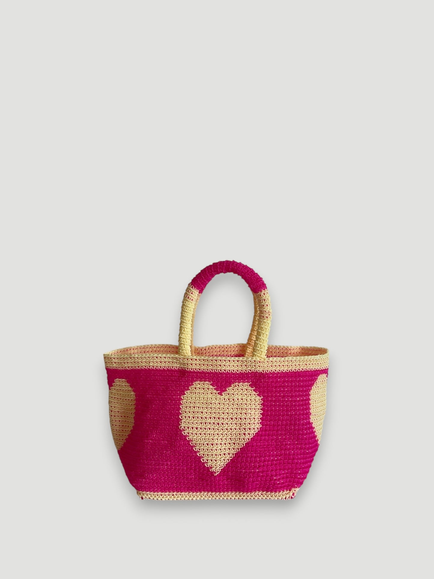 No. 27SC - CROCHET BASKET BAG - SMALL - neon pink &amp; cream