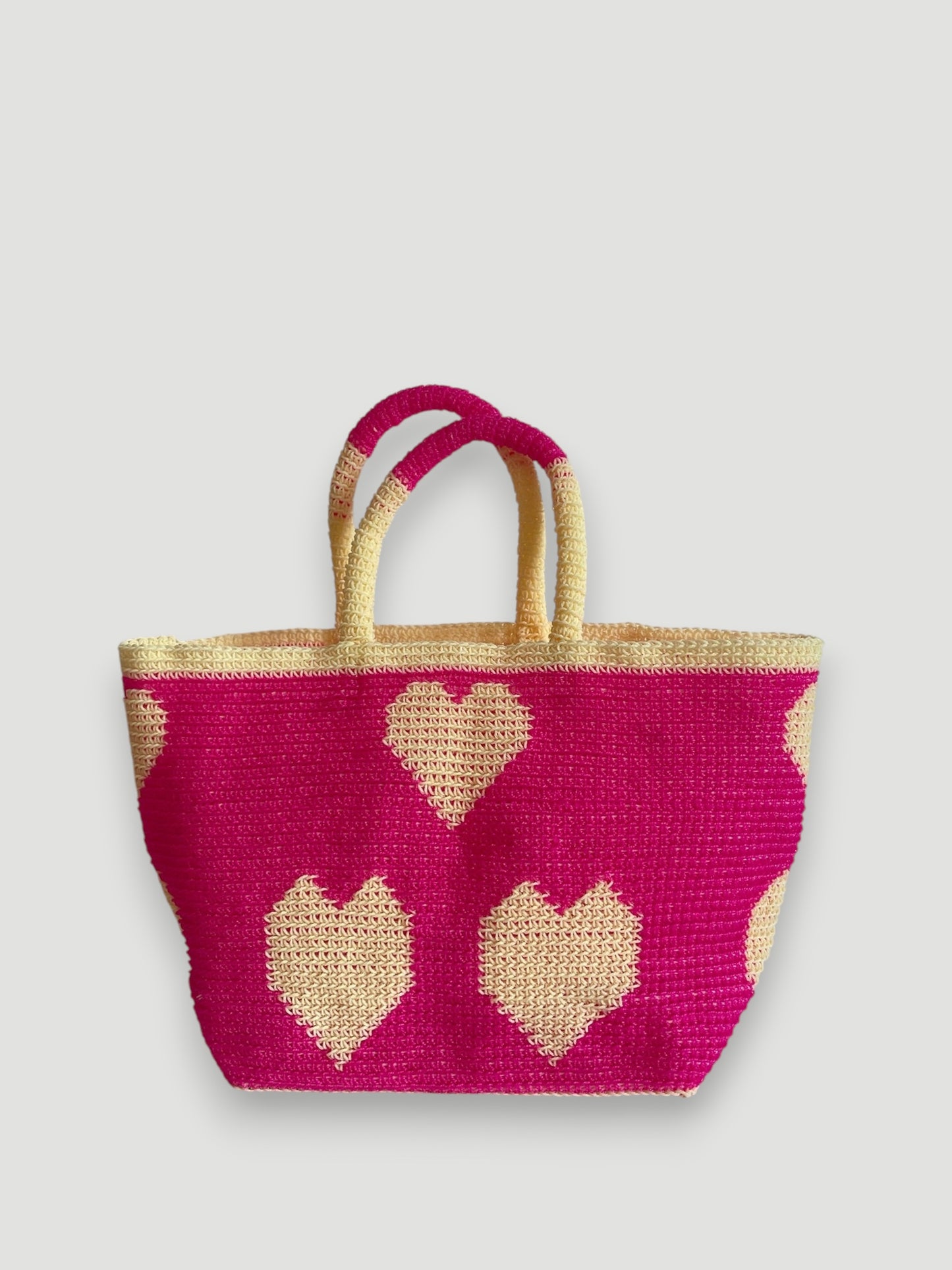 No. 27SC - CROCHET BASKET BAG - LARGE - neon pink &amp; cream