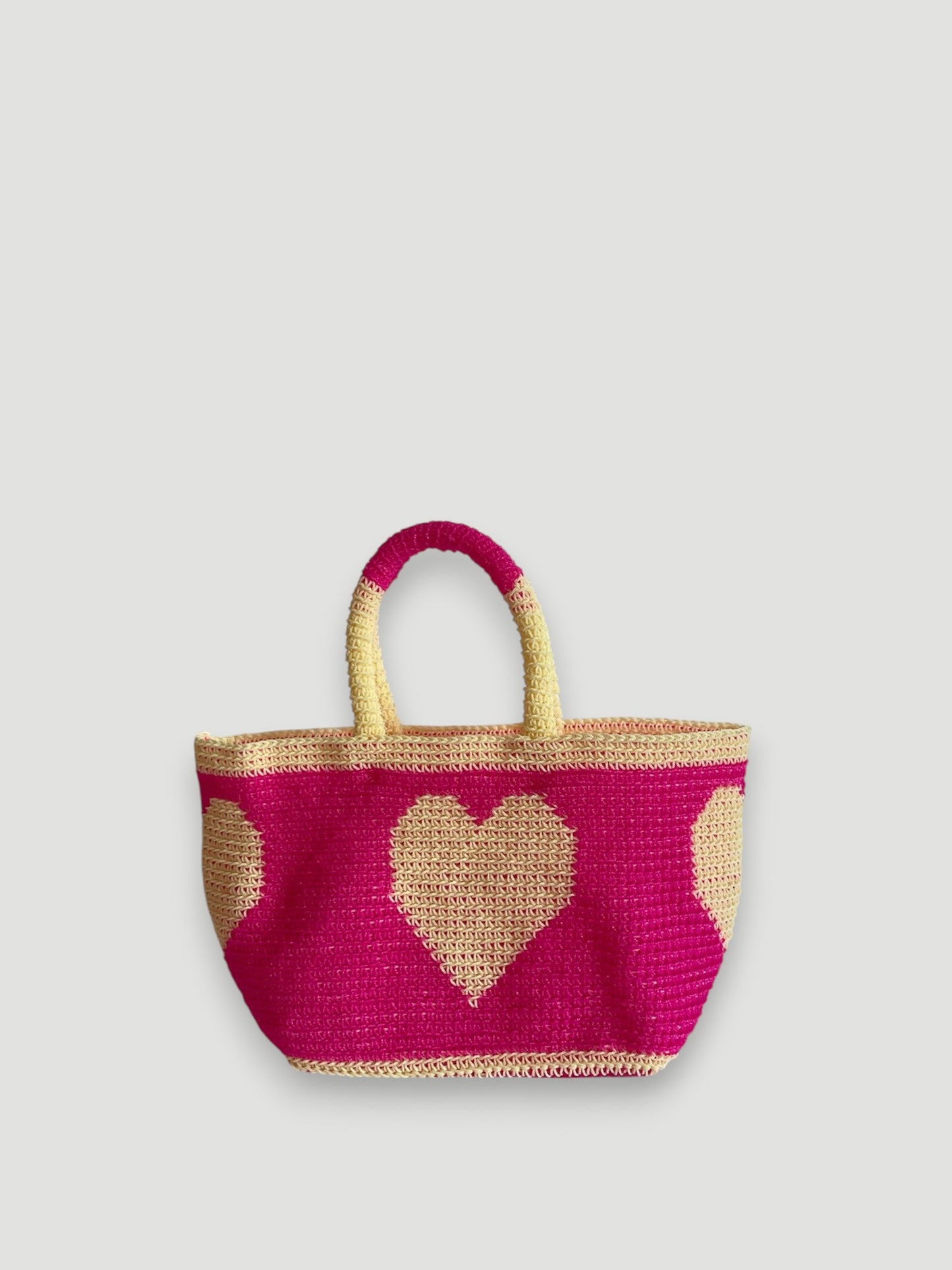 No. 27SC - CROCHET BASKET BAG - MEDIUM - neon pink &amp; cream