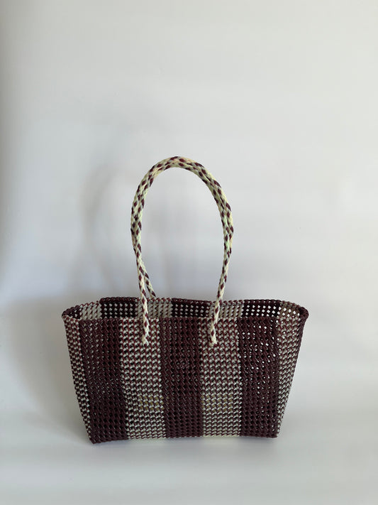 N°493XL - SAC CABAS TRESSÉ MAIN - MAXI - bordeaux & écru