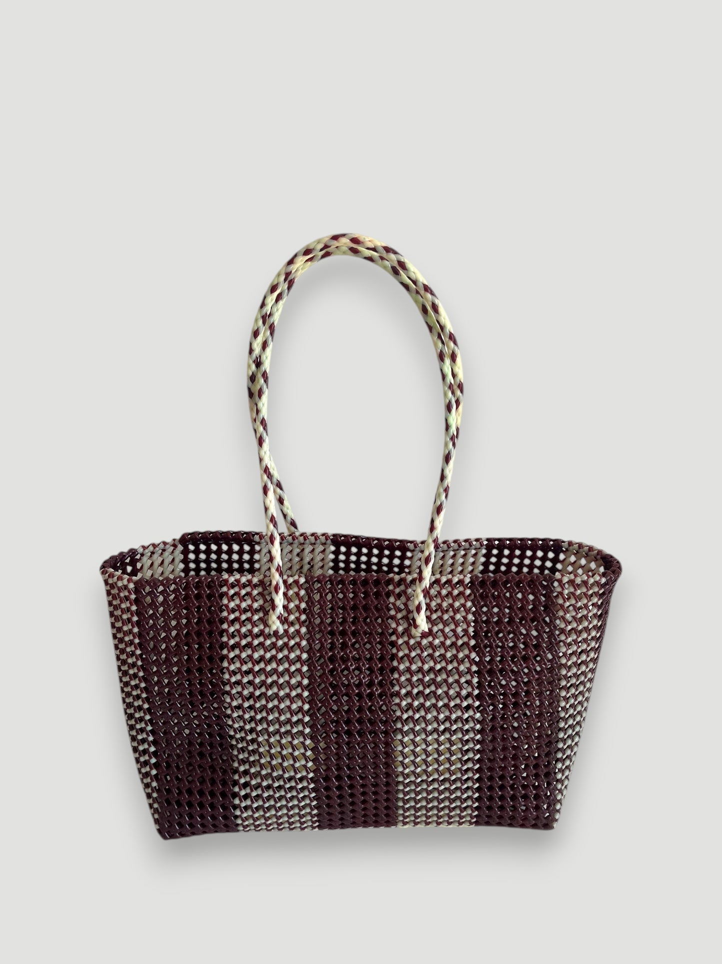 No. 493XL - Hand-braided basket bag - maxi - burgundy &amp; ecru