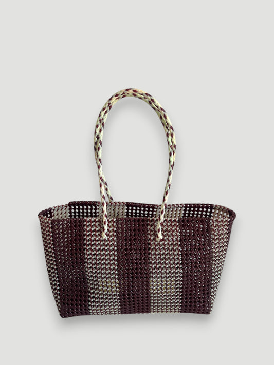 N°493XL - SAC PANIER TRESSÉ MAIN - MAXI - bordeaux & écru
