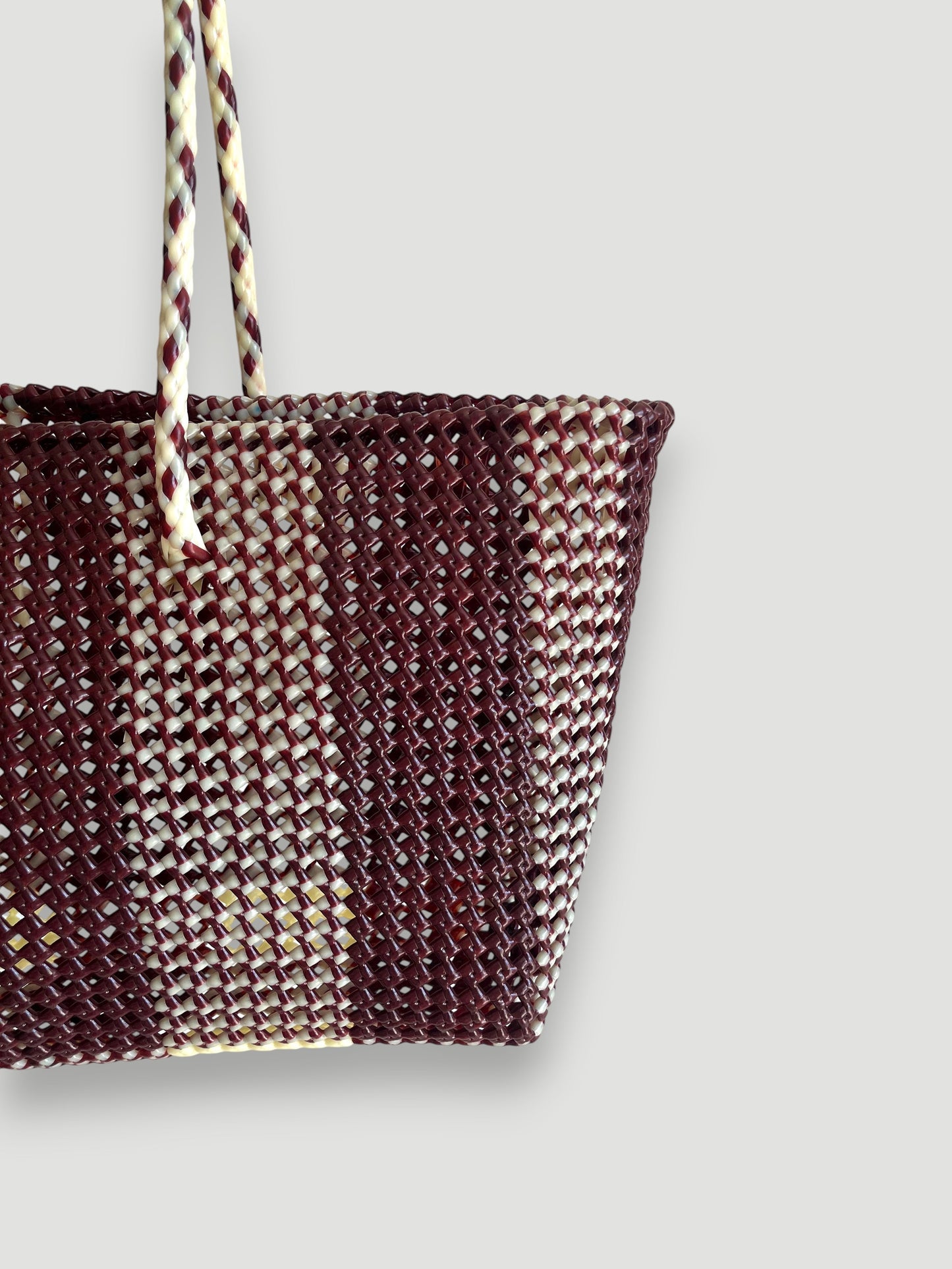 No. 493XL - Hand-braided basket bag - maxi - burgundy &amp; ecru