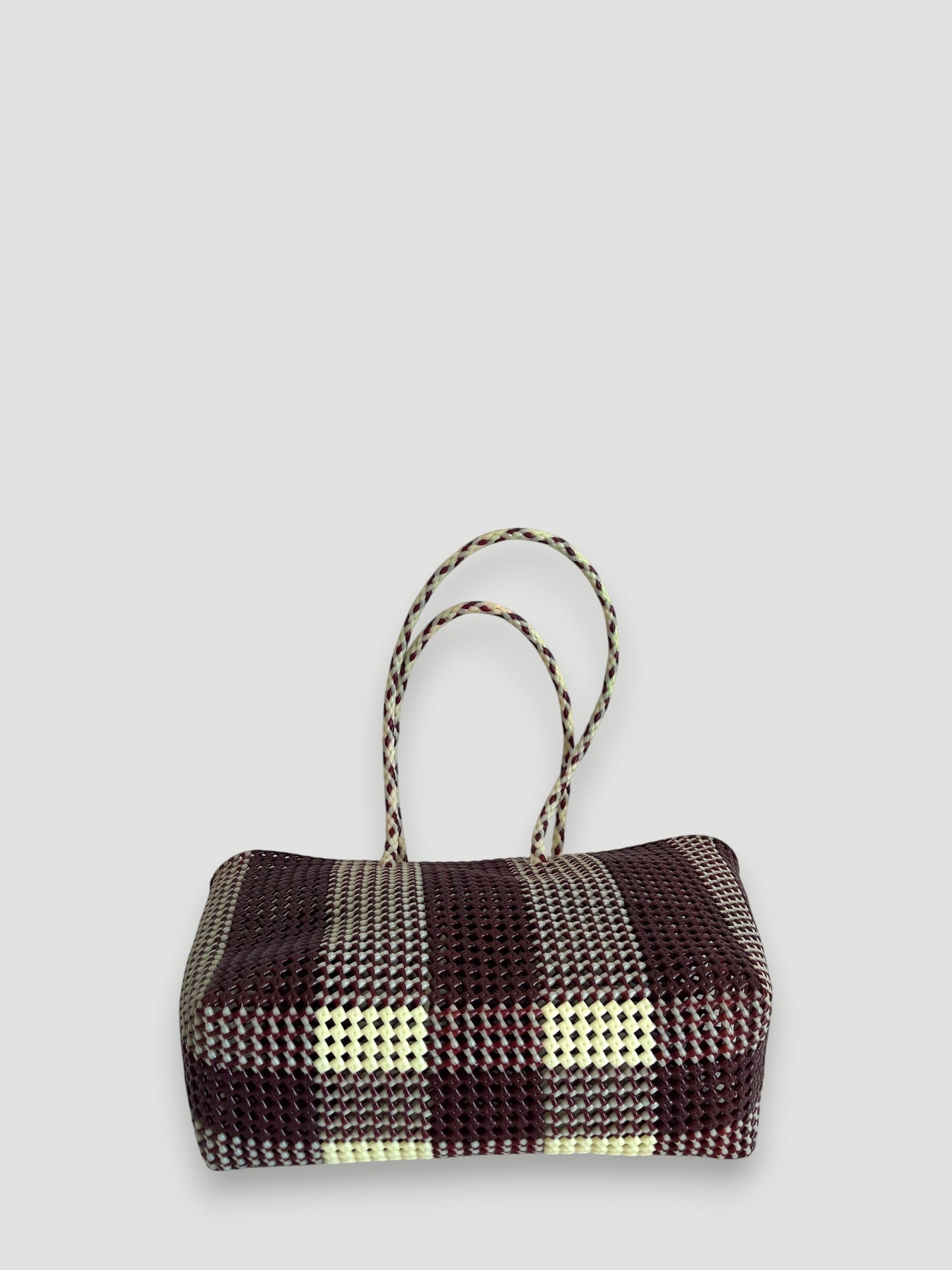 No. 493XL - Hand-braided basket bag - maxi - burgundy &amp; ecru