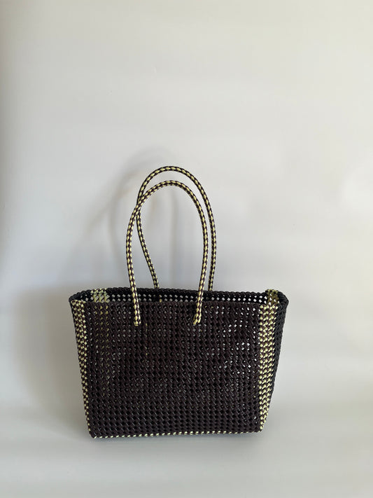 N°181L - SAC CABAS TRESSÉ MAIN - GRAND - marron & crème